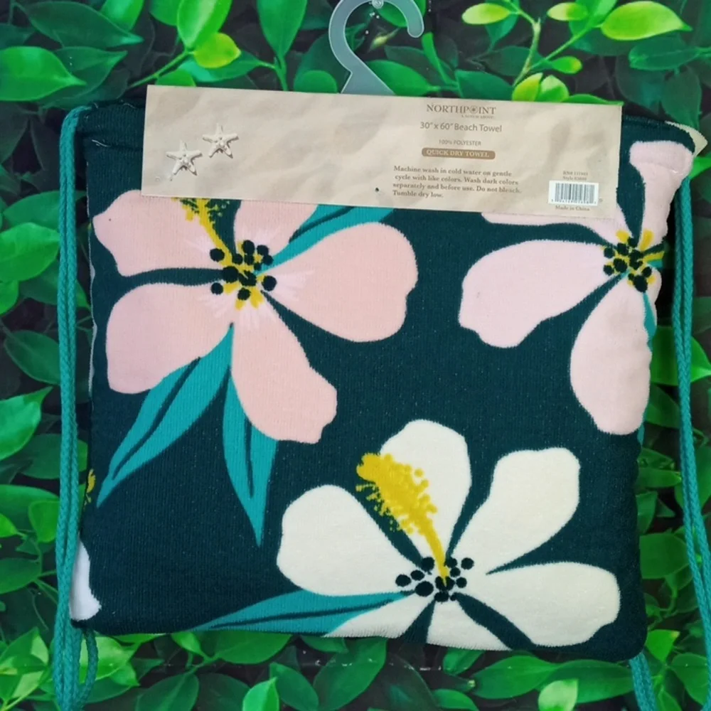 ⛱️ 2 in One Floral Drawstring Beach Towel Bag